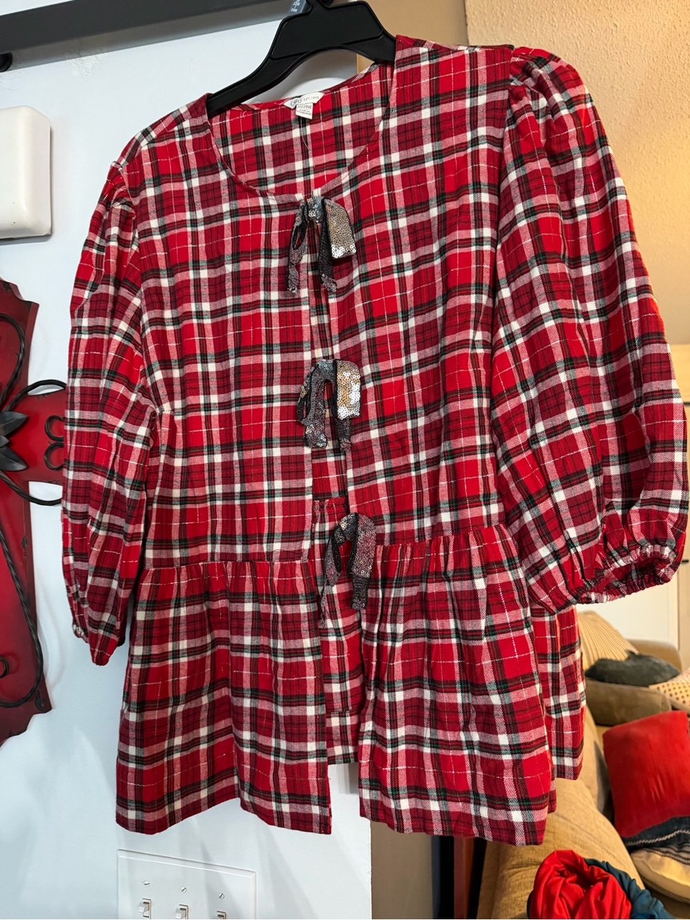 Cato Red Plaid Women’s Shirt with Green and White Accents